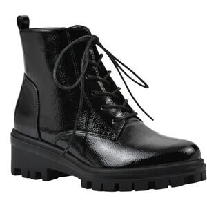 White Mountain Women's Tappy Lug Sole Combat Boots Black Patent Size 8 1/2